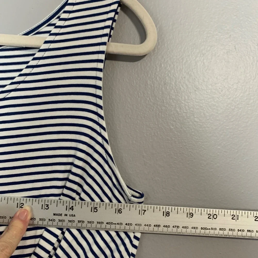 Est. 1946 blue and white midi‎ striped rayon blend sleeveless dress. Size M